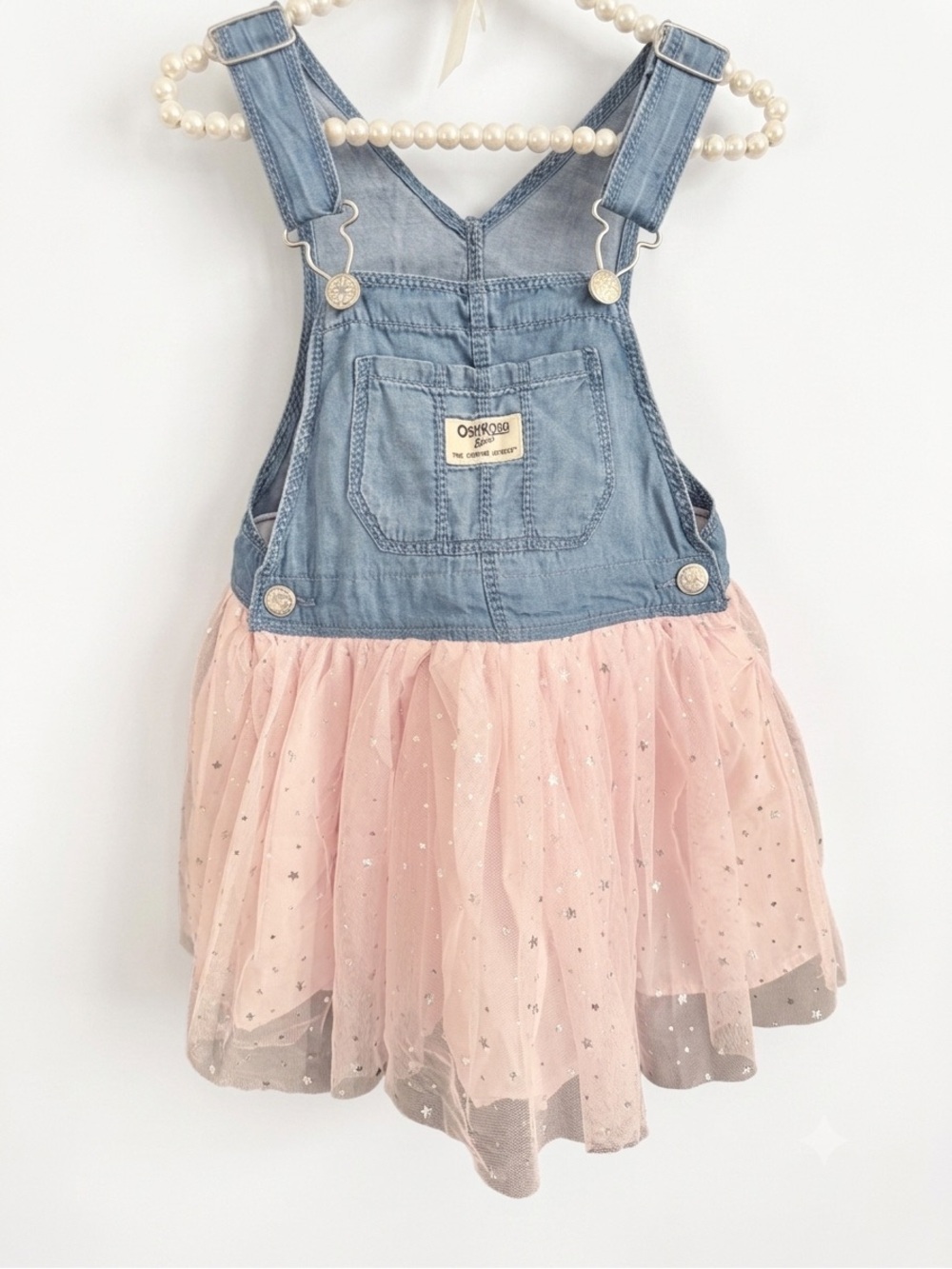 OshKosh B'gosh Denim Overall Dress with Pink Tulle Skirt